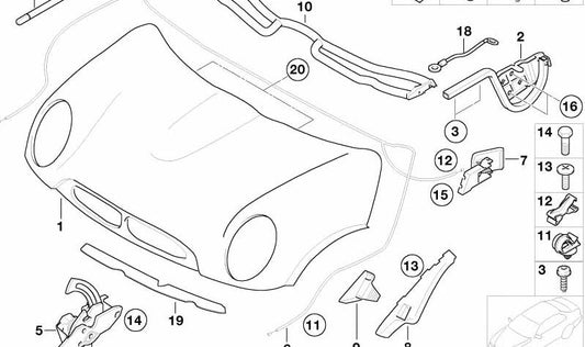 Junta de capó trasera OEM 51717058137 para MINI R50, R53, R52... y más. Original MINI.