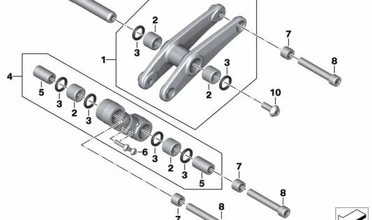 Tirante articulado trasero OEM 33547108245 para motos BMW S 1000 RR, S 1000 RR (0K21, 0P21) serie K67. Original BMW Motorrad.