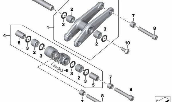 Tirante articulado trasero OEM 33547108245 para motos BMW S 1000 RR, S 1000 RR (0K21, 0P21) serie K67. Original BMW Motorrad.