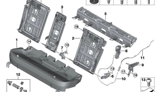 Soporte de respaldo izquierdo OEM 52207444847 para BMW X5 (F95, F95N, G05, G05N) y Serie 5 (G18, G18N). Original BMW.