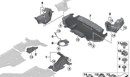 Cubierta inferior izquierda del depósito OEM 51758060103 para BMW F91, F92 y F93 M8 Competition. Pieza original BMW.