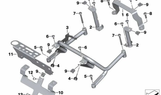 Soporte central OEM 46548548471 para BMW Motorrad R 1200 RT (RK52) y R 1250 RT (RK52). Compatible con modelos fabricados entre 2013 y 2023. Original BMW Motorrad.