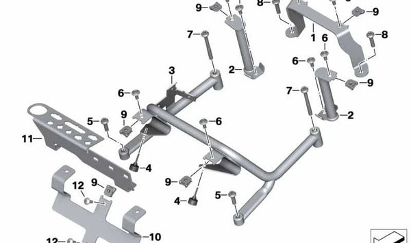 Soporte central OEM 46548548471 para BMW Motorrad R 1200 RT (RK52) y R 1250 RT (RK52). Compatible con modelos fabricados entre 2013 y 2023. Original BMW Motorrad.
