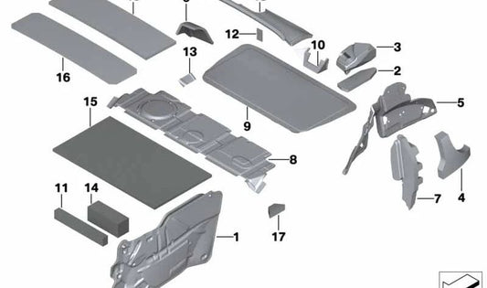 Aislante acústico puerta delantera derecha OEM 41009810880 para MINI R60, R61, F54, F55, F56, F57, F60. Original MINI.