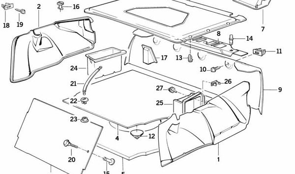 Alfombrilla de compensación OEM 51481969811 para BMW E32. Pieza original BMW para revestimiento del maletero.