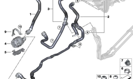 Manguera de retorno refrigerante OEM 64216992940 para BMW X7 G07, G07N. Pieza original BMW.