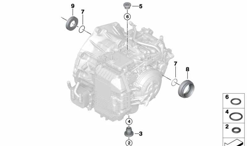 Sigillo dell'asse di uscita per BMW 1 F40 Series, serie 2 F44, F45N, F46N, X1 F48, F48N, X2 F39, Mini F54, F55, F56, F57, F60 (OEM 24278699896). BMW originale