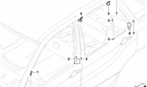 Junta superior del triángulo del espejo derecho OEM 51337016590 para BMW E53. Original BMW.