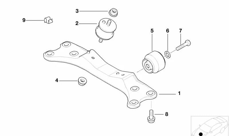 Soporte de caja de cambios OEM 22321094779 para BMW E38. Original BMW.