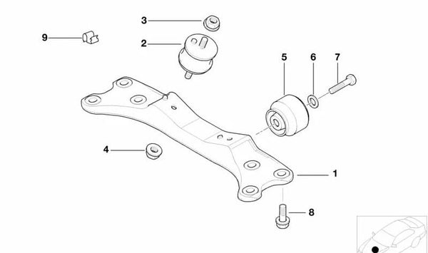 Soporte de caja de cambios OEM 22321094779 para BMW E38. Original BMW.