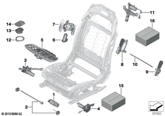 Headrest Height Adjustment Mechanism for BMW 5 Series F07N, F10N, X5 F15, F85, X6 F16, F86 (OEM 52107363874). Original BMW.