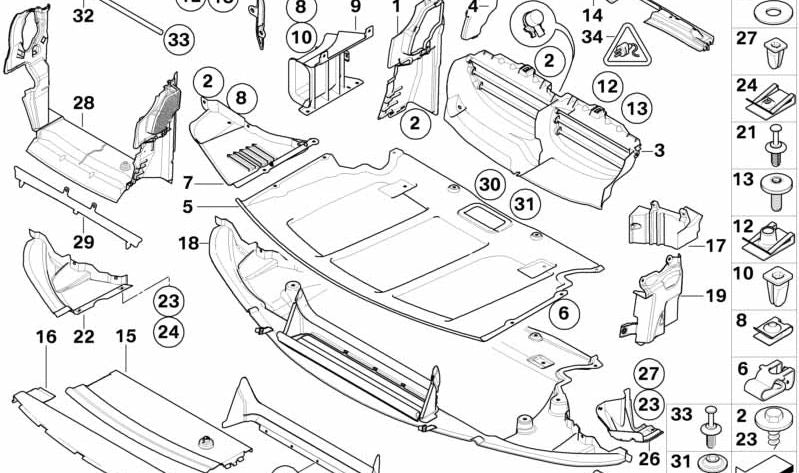 Front engine compartment protection for BMW 5 Series E60, E60N (OEM 51717200846). Original BMW
