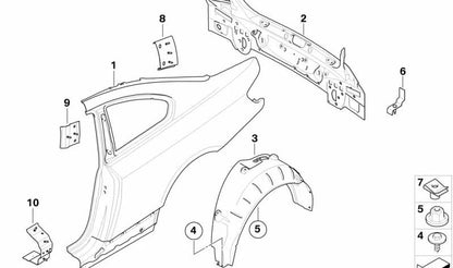 Protector paso de rueda trasero derecho OEM 51717899818 para BMW E92 M3 (WD91, WD92, KG91, KG92). Original BMW.