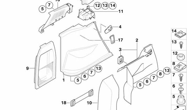 Tapa lateral derecha del maletero OEM 51473419078 para BMW X3 E83. Original BMW.