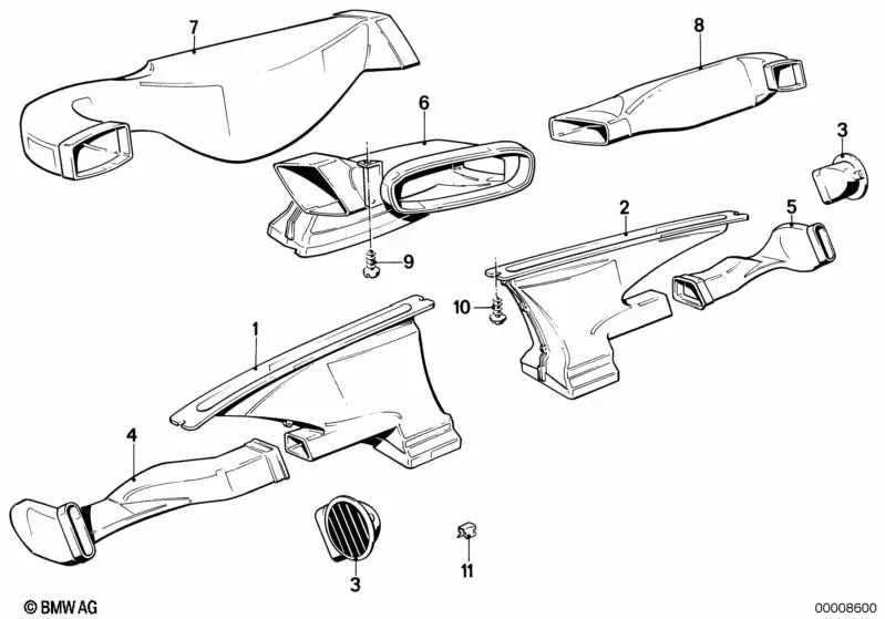 Center Cold Air Channel for BMW E30 (OEM 64221888243). Genuine BMW