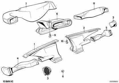 Center Cold Air Channel for BMW E30 (OEM 64221888243). Genuine BMW