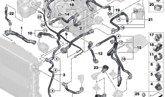 Manguera del vaso de expansión OEM 17129845329 para BMW G28, G26 (eDrive35L, i3, i4, eDrive40, M50 xDrive). Original BMW.