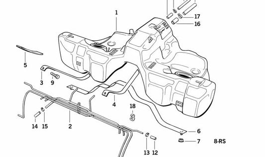 Correa de sujeción del depósito de combustible OEM 16111181475 para BMW E31 840i y 840Ci (motores M60 y M62, caja manual y automática). Original BMW.