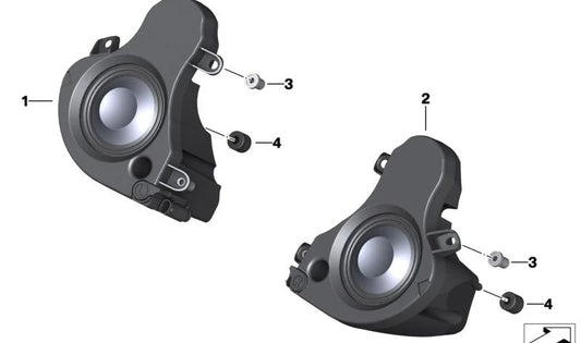 Altavoz derecho OEM 65137727882 para motos BMW K 1600 GT, K 1600 GTL, K 1600 GTL Exclusive. Original BMW Motorrad.