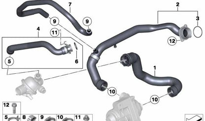Tubería de refrigerante OEM 11537649303 para BMW X3 {F25} y BMW X4 {F26} con motor N55. Original BMW.