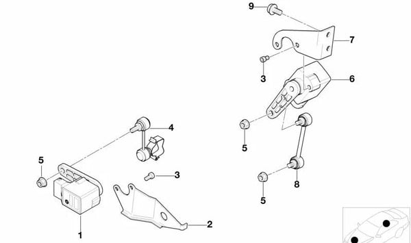 Soporte sensor de nivel de suspensión OEM 37141095618 para BMW E52. Original BMW.