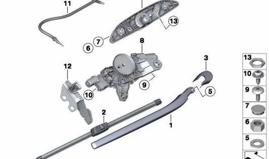 Brazo limpiaparabrisas trasero OEM 61627207042 para BMW F11, F11N. Original BMW.