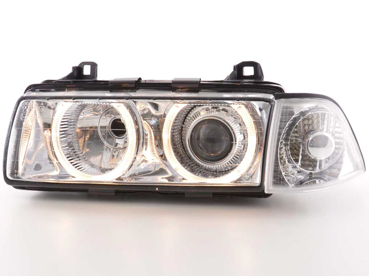 Xenon front headlights with Angel Eyes Optics for BMW 3 Coupé Series E36 Year 92-98 chromed