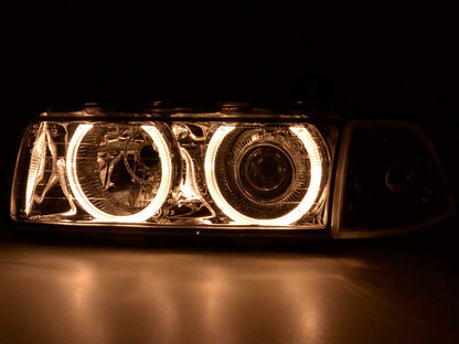 Xenon front headlights with Angel Eyes Optics for BMW 3 Coupé Series E36 Year 92-98 chromed