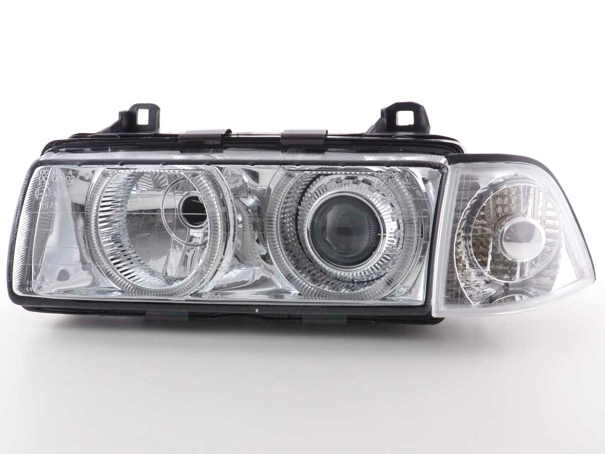 Xenon front headlights with Angel Eyes Optics for BMW 3 Coupé Series E36 Year 92-98 chromed