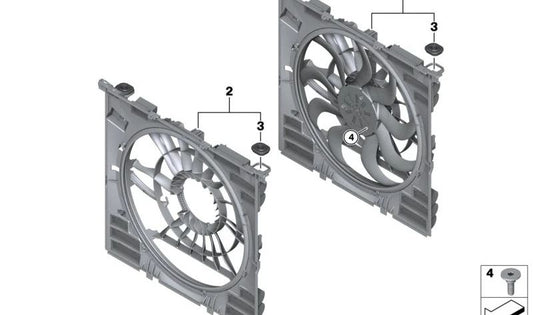 Lüftergehäuse mit BMW Lüfter 5 G60 -Serie, G61, 7 G70 -Serie (OEM 17427925815). Original BMW