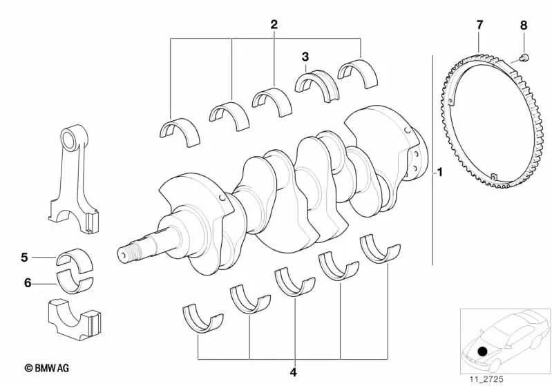 Gelbes Lager für BMW 3 E30 -Serie, E36, E46, Serie 5 E28, E34, E39, E60, E61, Serie 7 E38, E65, E66, X3 E83, X5 E53, Z4 E85, E86 (OEM 11211717526). Original BMW.