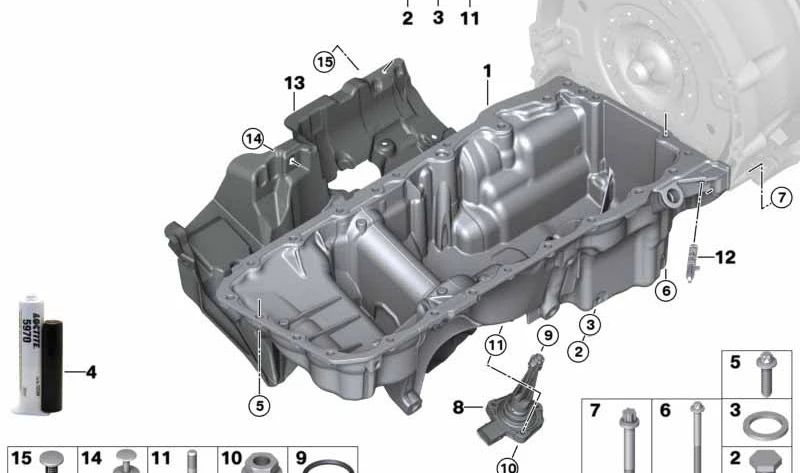 Cubierta acústica del cárter de aceite OEM 11148587550 para BMW G42, G20, G21, G22, G23, G26, G30, G31, G32, G11, G12, G14, G15, G16, G01, G02, G05, G18, G06, G07. Original BMW.