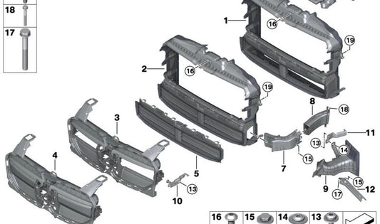 Conducto de aire para radiador OEM 51745A1DA47 para BMW U06 (Serie 2 Active Tourer híbrido). Guía de aire original BMW.