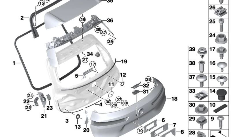 Botón apertura maletero OEM 51249465765 para BMW iX1 (I20). Repuesto original BMW.