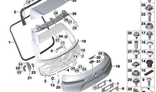 Botón apertura maletero OEM 51249465765 para BMW iX1 (I20). Repuesto original BMW.
