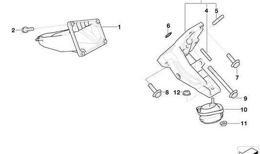 Soporte motor derecho OEM 22111091946 para BMW E39 (535i, 540i) con motor M62, cambio manual o automático. Compatible con modelos fabricados entre 1996 y 2003. Pieza original BMW.