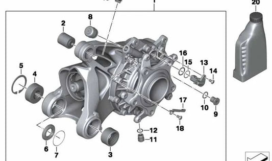 Engranaje angular trasero gris asfalto OEM 33118536204 para BMW R1200R (K27, 12/2009-07/2014). Original BMW Motorrad.