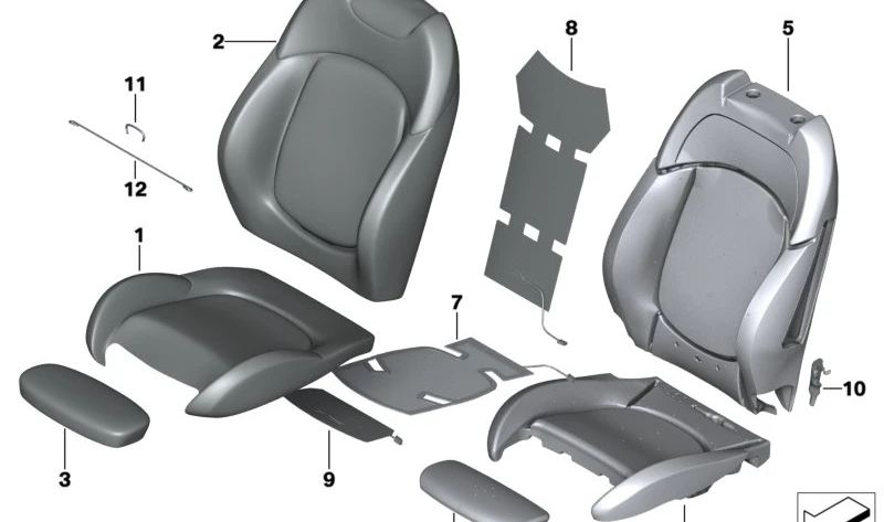 Funda asiento sportivo delantero en cuero Carbon Black OEM 52107485970 para MINI Countryman F60 y F60 LCI (2015–2024). Original MINI.