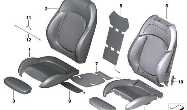 Funda asiento sportivo delantero en cuero Carbon Black OEM 52107485970 para MINI Countryman F60 y F60 LCI (2015–2024). Original MINI.