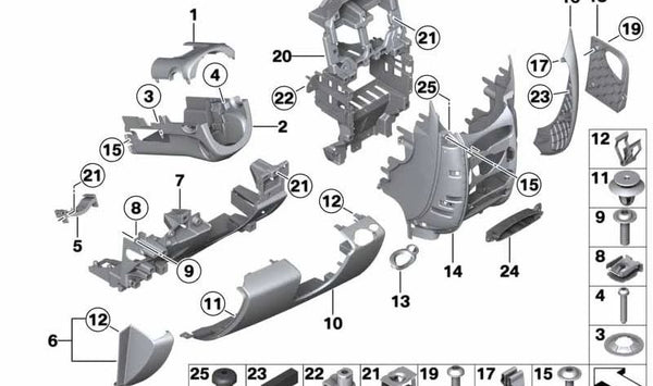 Embellecedor consola delantera derecha color Dark Silver OEM 51459809546 para MINI R60 (Cooper, Cooper ALL4, Cooper D) y MINI R61. Original MINI.