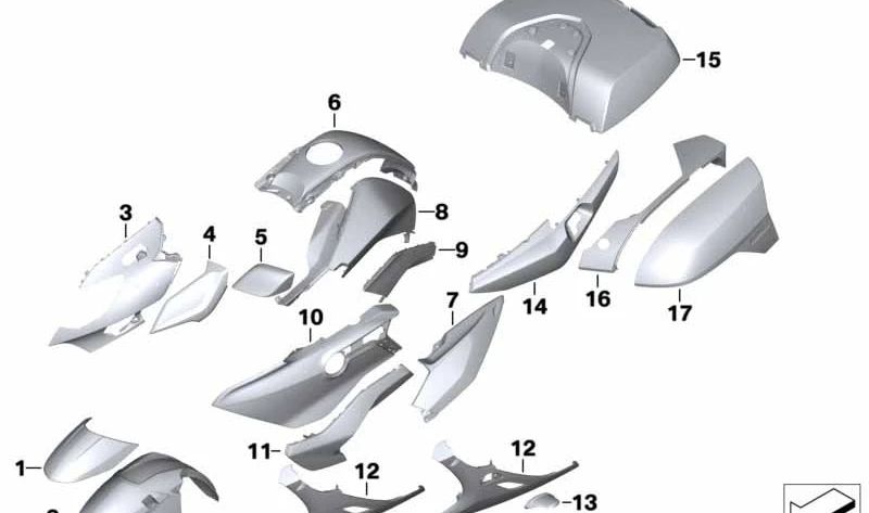 Carcasa carenado lateral izquierdo OEM 46638414303 para BMW Motorrad K1600 GTL (modelo KK48, 0F02) de 03/2017 a 07/2021. Color pollux-met. Pieza original BMW Motorrad.