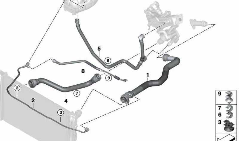 Manguera del vaso de expansión OEM 17128593773 para BMW F20 y F21 (modelos 114d, 116d y 116d EfficientDynamics). Original BMW.