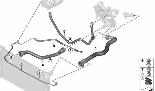 Manguera del vaso de expansión OEM 17128593773 para BMW F20 y F21 (modelos 114d, 116d y 116d EfficientDynamics). Original BMW.