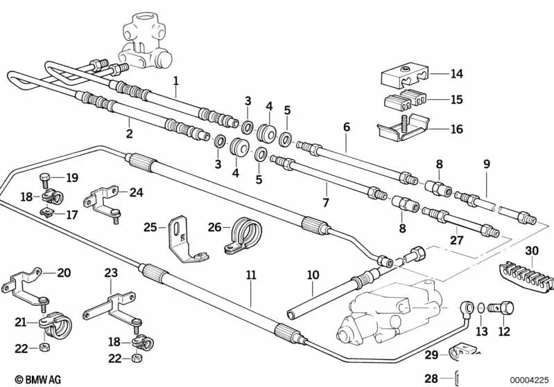 Soporte de manguera de presión derecho para BMW E34, E32, E38 (OEM 32411141085). Original BMW