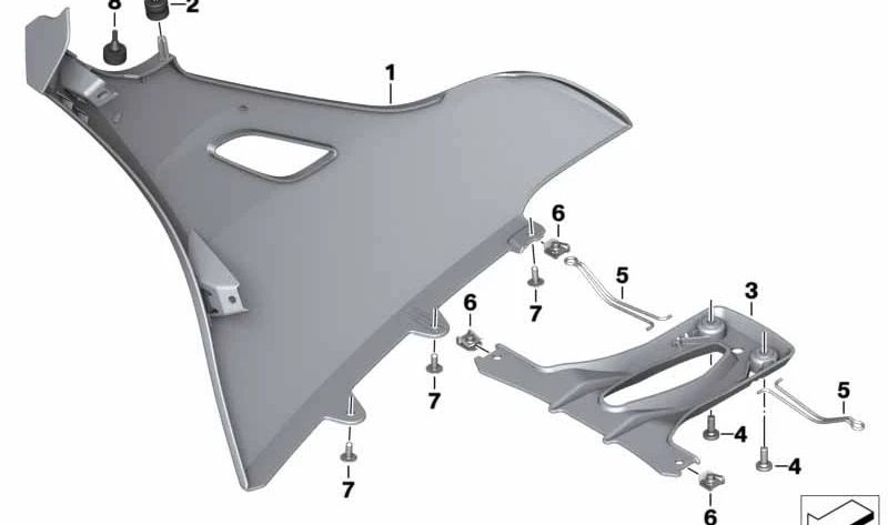 Embeli del radiatore sinistro OEM 46638562493 per BMW K1600 GT, K1600 GTL, K1600 Bagger. BMW MOTORAD originale.