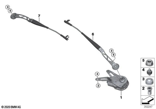 Passenger Side Windshield Wiper Arm for BMW I12, I12N, I15 (OEM 61617322156). Original BMW