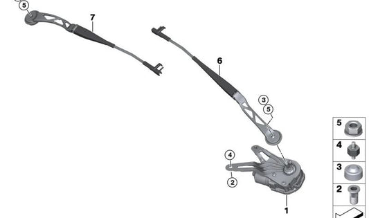 Motor do limpador dianteiro direito OEM 61617310792 para BMW I12 (i8 Coupe), BMW I12 (i8 Roadster), BMW I15 (i8 Coupe Hybrid). BMW originais.