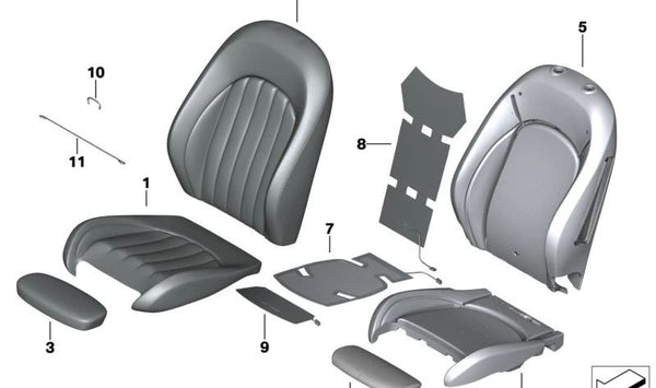 Funda respaldo deportivo cuero derecho Carbon Black OEM 52107414578 para MINI F56, F56 LCI, F56 BEV, F57, F57 LCI… y más. Original MINI.