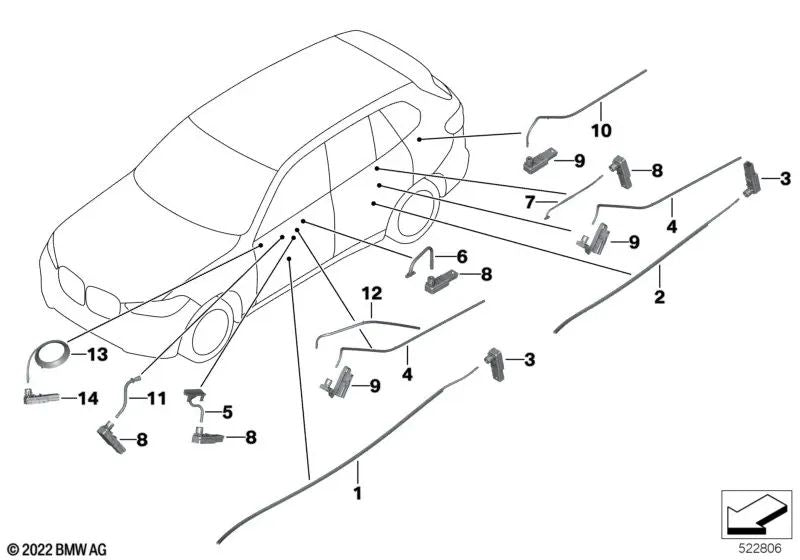 Driver de luz de abertura da porta dianteira direita para BMW X5 F95, G05, G18; X6 F96, G06; X7 G07 (OEM 63316996270). BMW originais.
