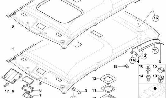 Copertura interna destra 51448232068 per la serie BMW 3 E46 (316i, 318d). Colore grigio chiaro. BMW originale BMW.